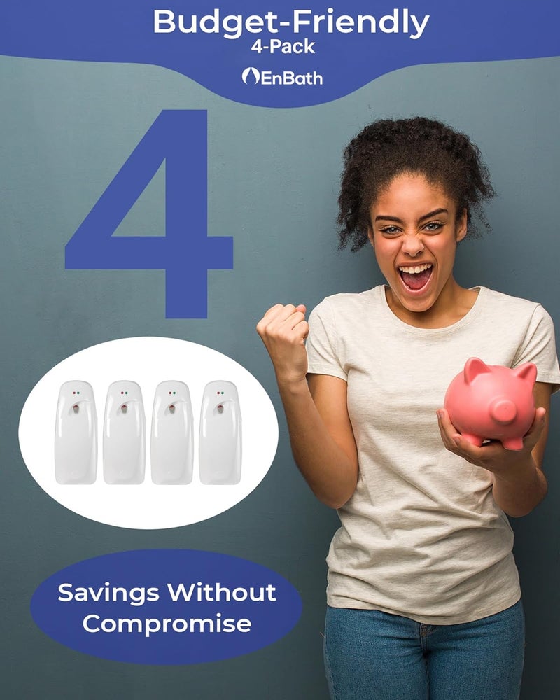 EnBath Automatic Air Freshener Spray Dispenser (4-Pack) Wall Mounted or Free Standing, Commercial and Home Use, Multiple Time Scent/Mist Release Settings for Room/Bathroom Sprayer (White) - Image 2